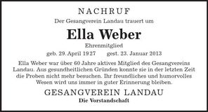 Traueranzeige Ella Weber