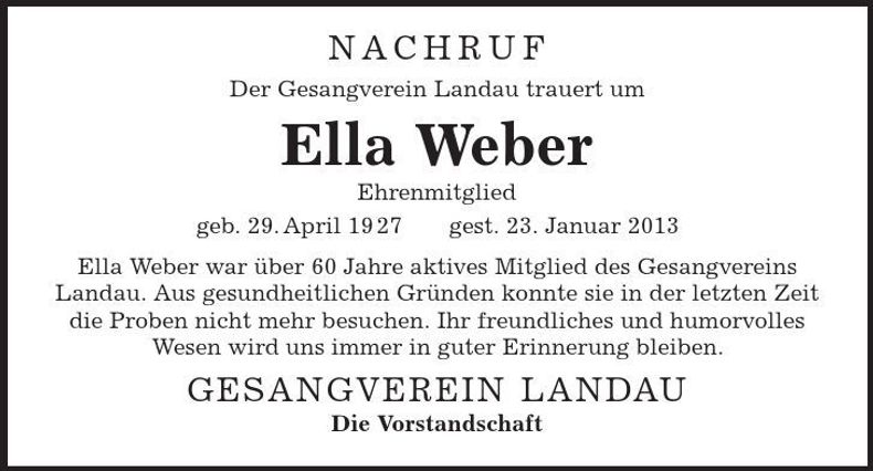Traueranzeige Ella Weber