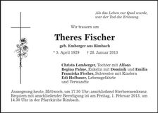 Traueranzeige Theres Fischer
