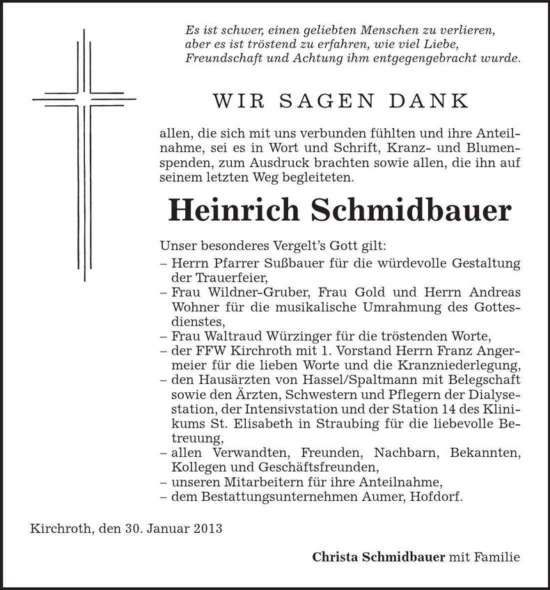 Traueranzeige Heinrich Schmidbauer