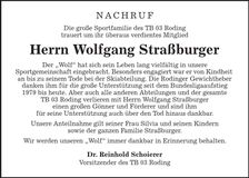 Traueranzeige Wolfgang Straßburger