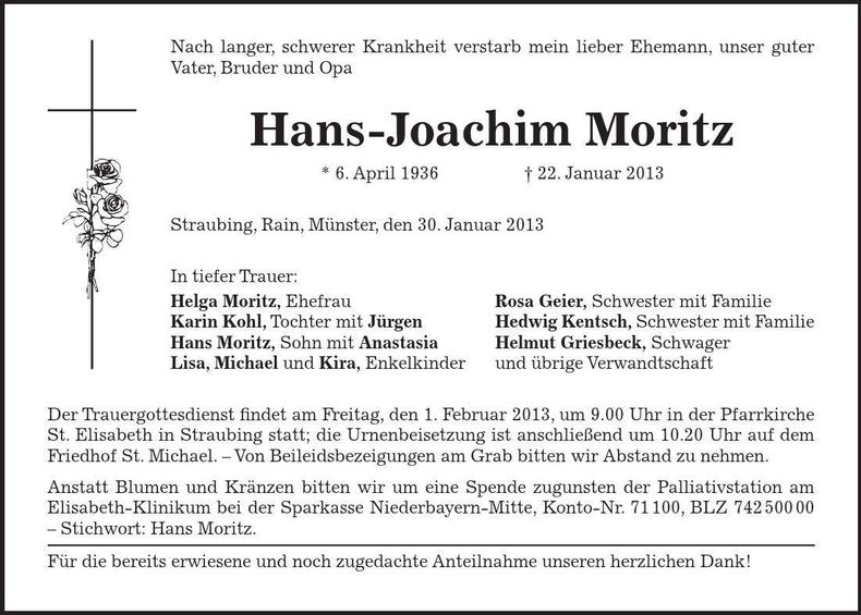 Traueranzeige Hans-Joachim Moritz
