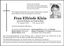 Traueranzeige Elfriedeq Klein