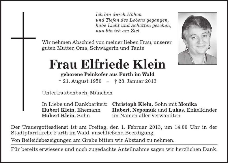 Traueranzeige Elfriedeq Klein