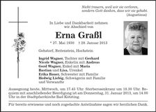 Traueranzeige Erna Graßl