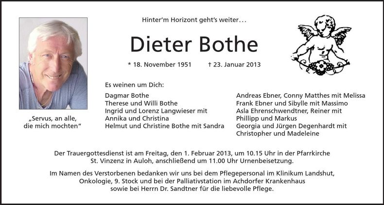 Traueranzeige Dieter Bothe