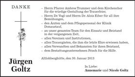 Traueranzeige Jürgen Goltz