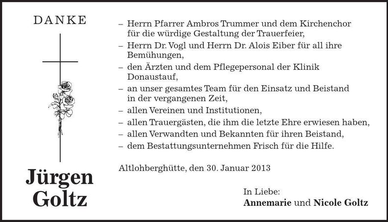 Traueranzeige Jürgen Goltz