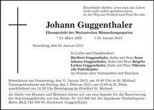 Traueranzeige Johann Guggenthaler