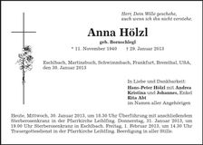 Traueranzeige Anna Hölzl