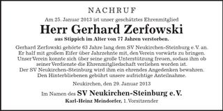 Traueranzeige Gerhard Zerfowski