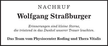 Traueranzeige Wolfgang Straßburger