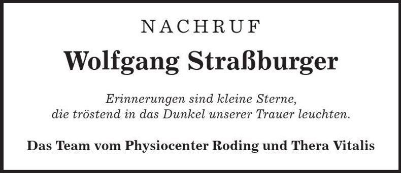 Traueranzeige Wolfgang Straßburger