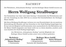 Traueranzeige Wolfgang Straßburger
