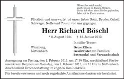 Traueranzeige Richard Böschl