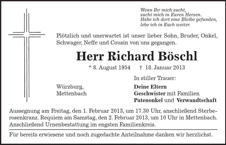 Traueranzeige Richard Böschl