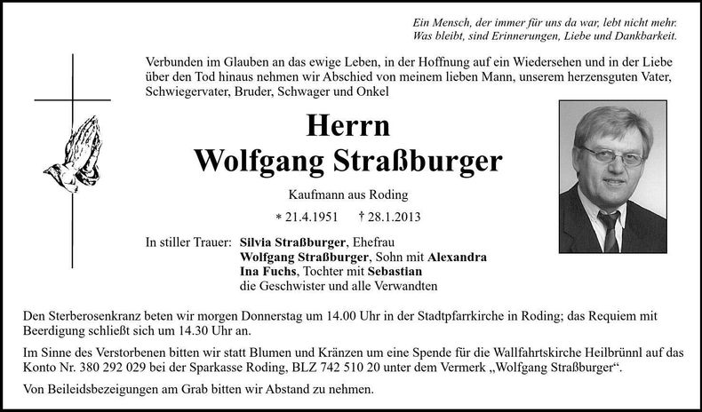 Traueranzeige Wolfgang Straßburger