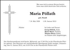 Traueranzeige Maria Pöllath