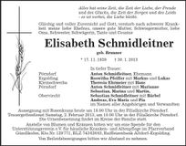 Traueranzeige Elisabeth Schmidleitner