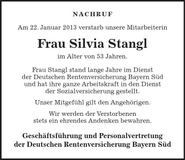 Traueranzeige Silvia Stangl