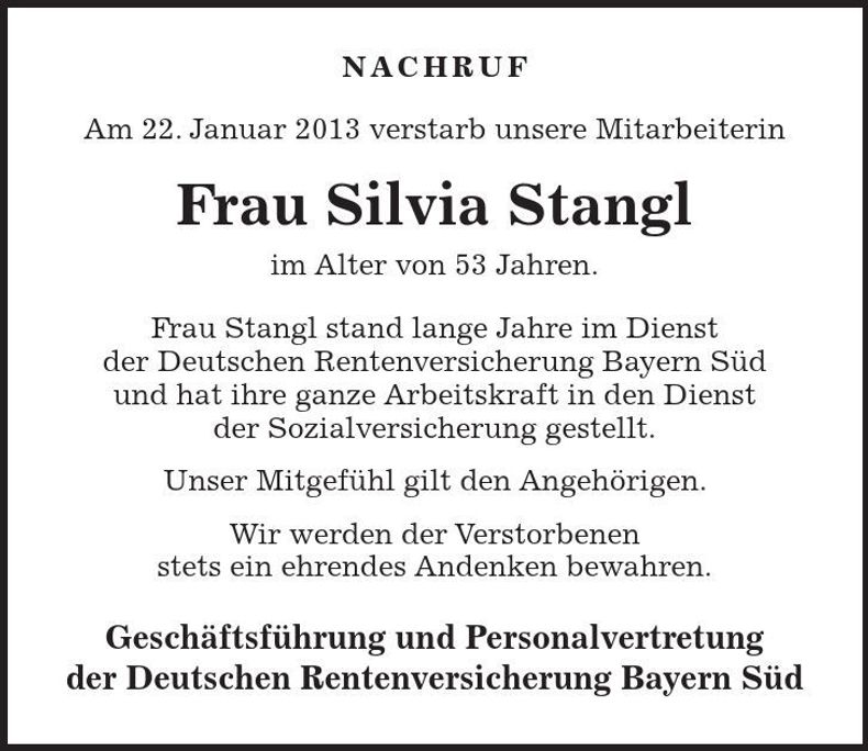 Traueranzeige Silvia Stangl