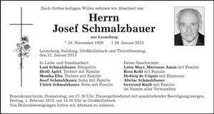 Traueranzeige Josef Schmalzbauer