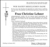 Traueranzeige Christine Lehner