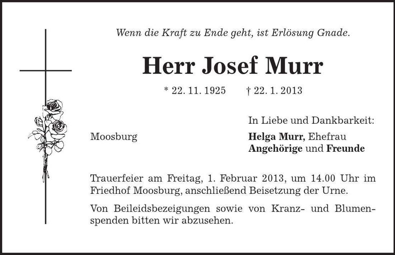 Traueranzeige Josef Murr