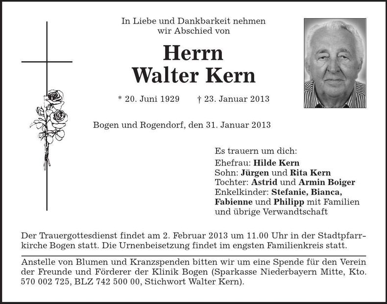 Traueranzeige Walter Kern