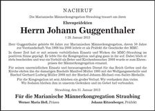 Traueranzeige Johann Guggenthaler