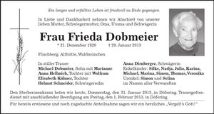 Traueranzeige Frieda Dobmeier