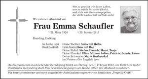 Traueranzeige Emma Schaufler