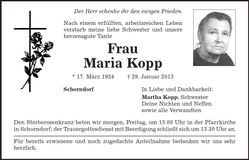 Traueranzeige Maria Kopp