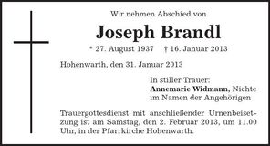 Traueranzeige Joseph Brandl