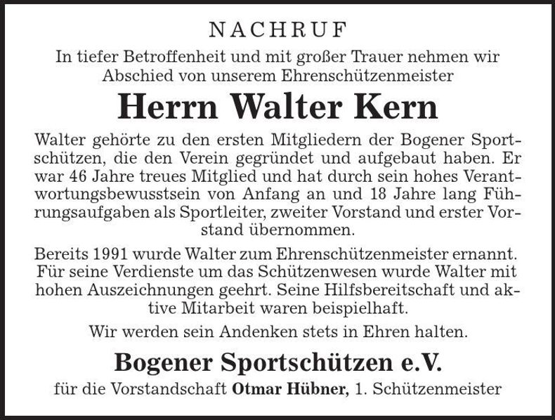 Traueranzeige Walter Kern