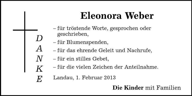 Traueranzeige Eleonora Weber