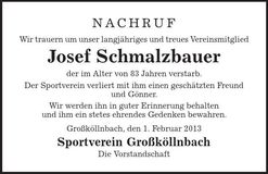 Traueranzeige Josef Schmalzbauer