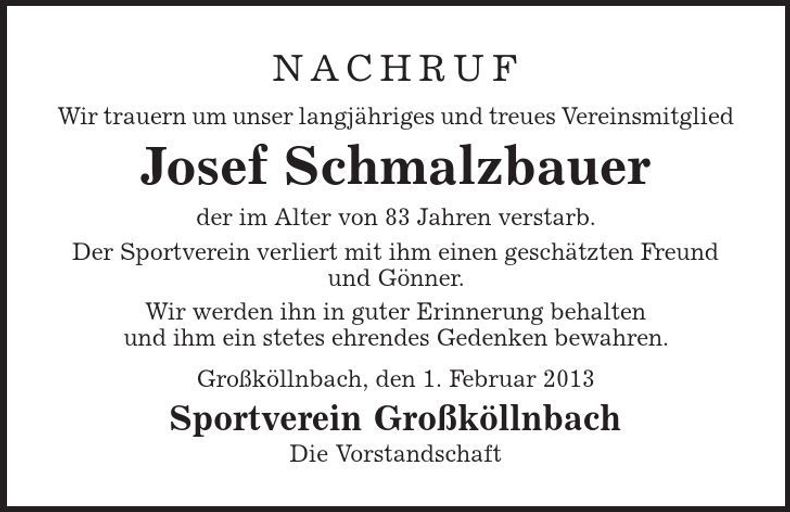 Traueranzeige Josef Schmalzbauer