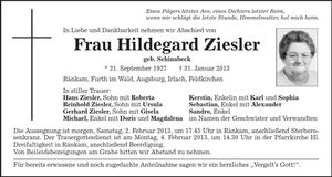 Traueranzeige Hildegard Ziesler