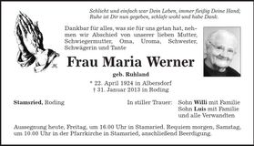 Traueranzeige Maria Werner