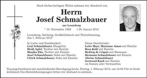 Traueranzeige Josef Schmalzbauer