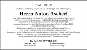 Traueranzeige Anton Ascherl
