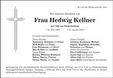 Traueranzeige Hedwig Kellner