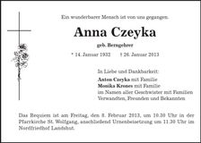 Traueranzeige Anna Czeyka