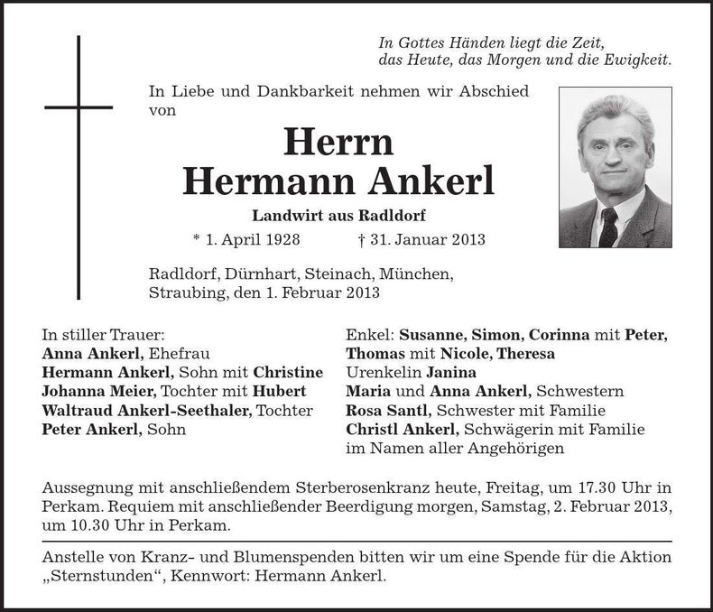 Traueranzeige Hermann Ankerl
