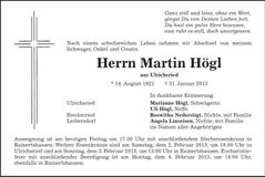 Traueranzeige Martin Högl