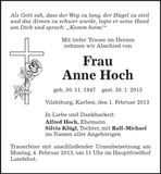 Traueranzeige Anne Hoch