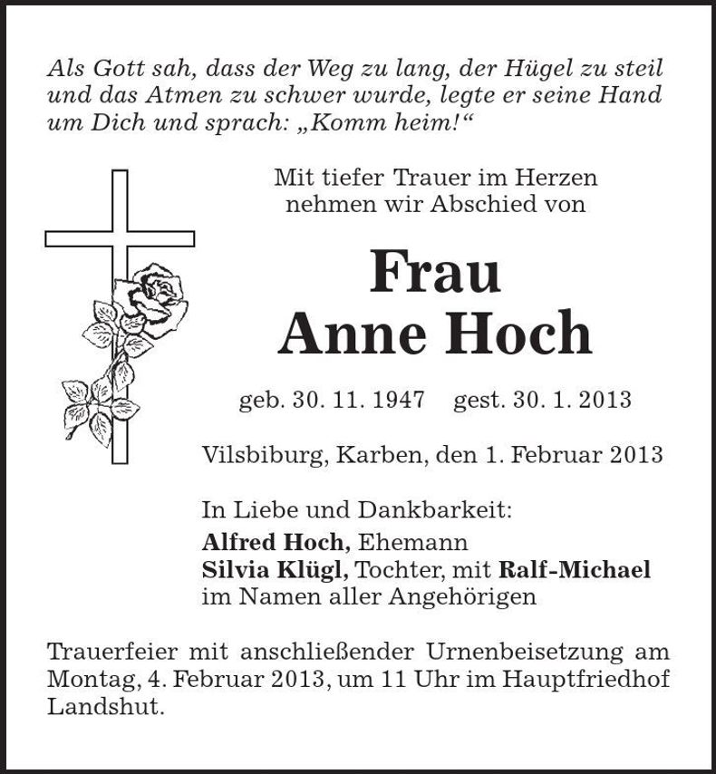 Traueranzeige Anne Hoch
