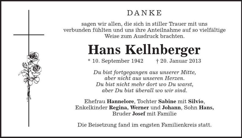 Traueranzeige Hans Kellnberger