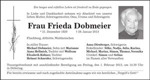 Traueranzeige Frieda Dobmeier